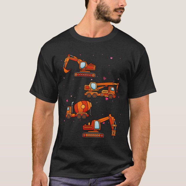 Camiseta Kids Valentines Day Construction Trucks Boys Kids  (Anverso)