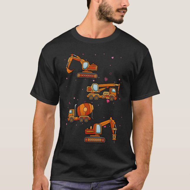 Camiseta Kids Valentines Day Construction Trucks Funny Boys (Anverso)