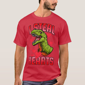 Camiseta Kids Valentines Day Dinosaur  I Steal Hearts  Gift