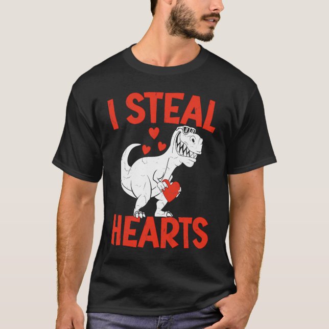 Camiseta Kids Valentines Day I Steal Hearts Love Trex Dino  (Anverso)