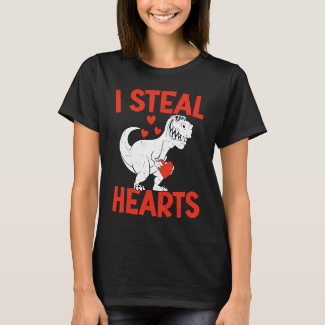 Camiseta Kids Valentines Day I Steal Hearts Love Trex Dino  (Anverso)