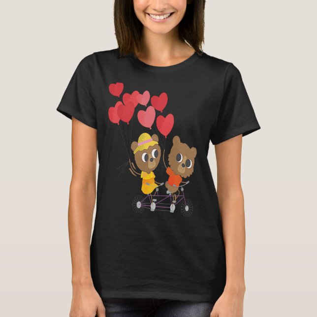 Camiseta Kids Valentines Day teddy bears on a bicycle (Anverso)