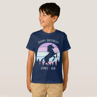 Camiseta Kids Vintage Sunset Unicorn Fecha de nacimiento