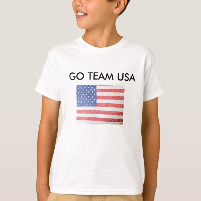 Camiseta Kid's Watercolor American Flag Go Team USA Shirt  (Anverso)