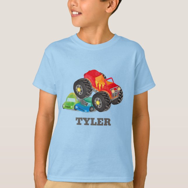 Camiseta Kids Watercolor Monster Rojo Stunt Truck (Anverso)