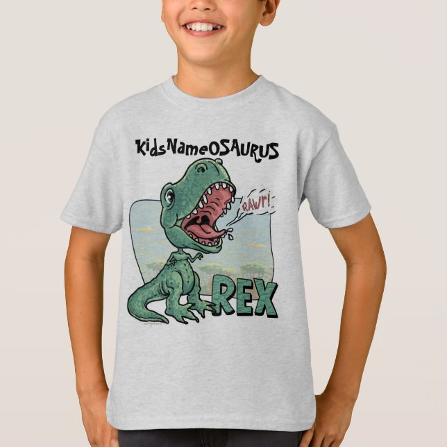 Camiseta ¡KidsNameOSAURUS Rex corrige con el nombre de su (Anverso)