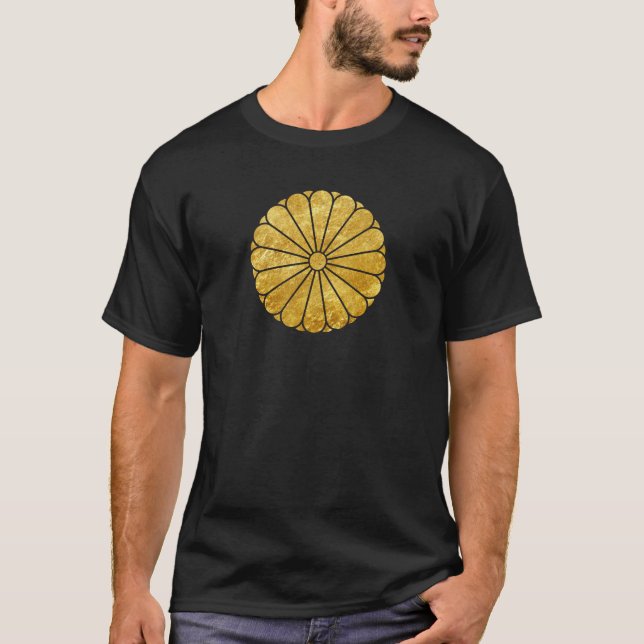 Camiseta Kiku Chrysanthemum Mon faux gold sobre el negro (Anverso)
