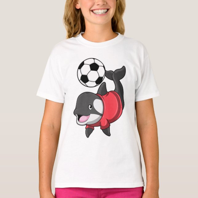 Camiseta Killerwhale como jugador de fútbol con fútbol (Anverso)