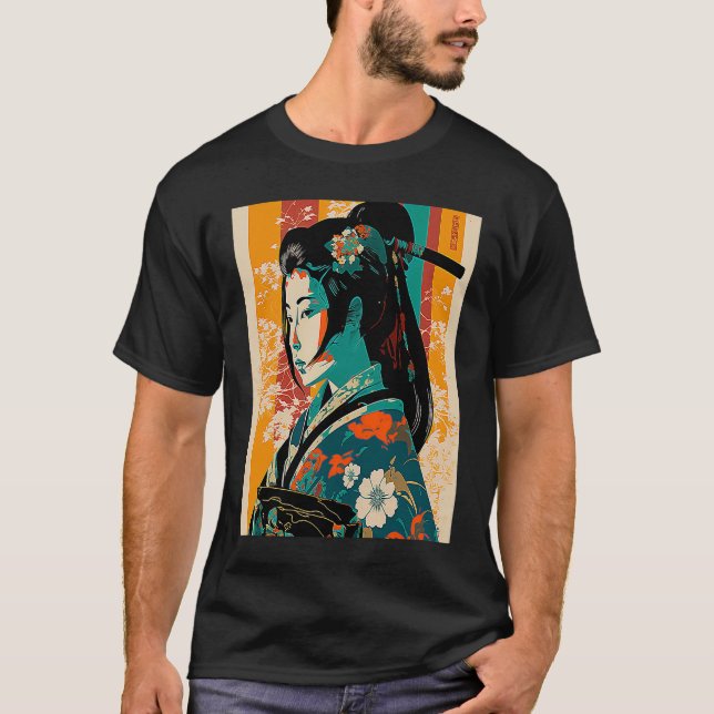 Camiseta Kimono Retro Japonesa Samurai Geisha Vintag (Anverso)