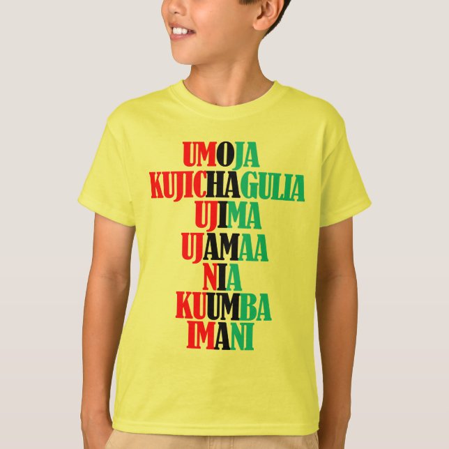 Camiseta Kinara Colores Textos Siete principios de Kwanzaa (Anverso)