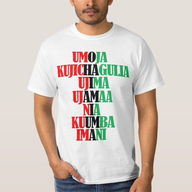 Camiseta Kinara Colores Textos Siete principios de Kwanzaa  (Anverso)