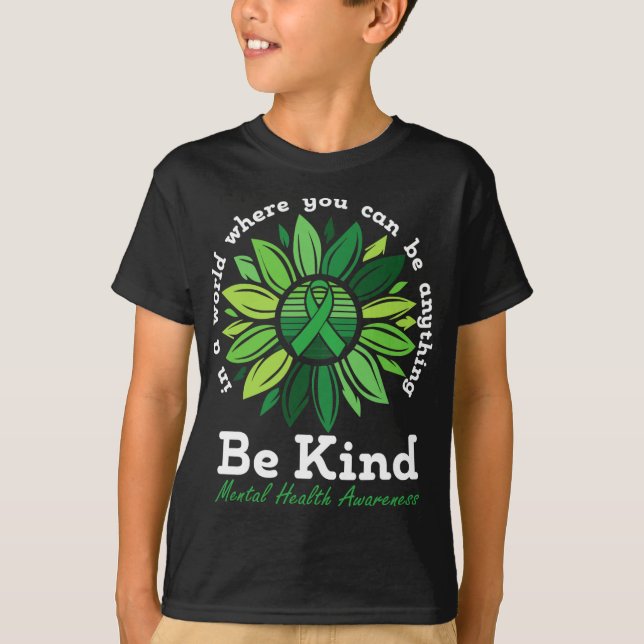 Camiseta Kind Mental Health Awareness Sunflower Green Ribbo (Anverso)