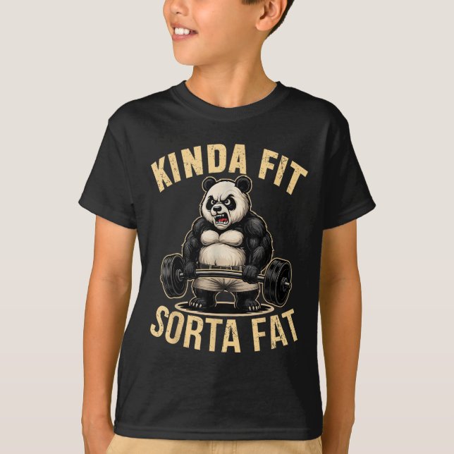 Camiseta Kinda Fit Sorta Fat - Funny Gym Panda Weightliftin (Anverso)