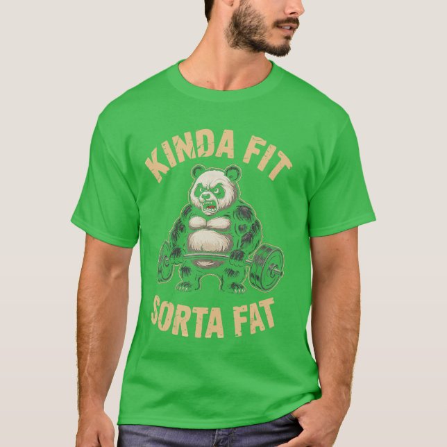 Camiseta Kinda Fit Sorta Fat Funny Gym Panda Weightlifting  (Anverso)