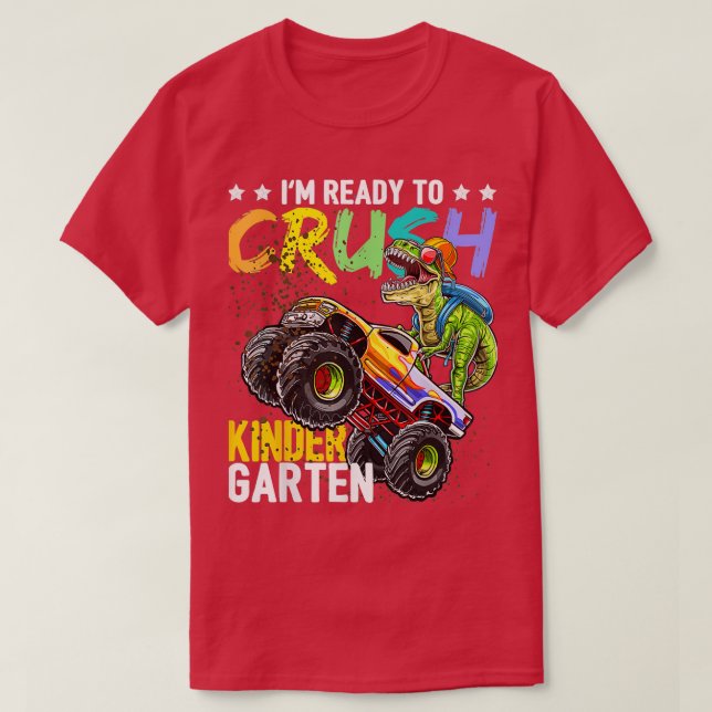Camiseta Kindergarten Dinosaur Monster Truck Back to School (Diseño del anverso)