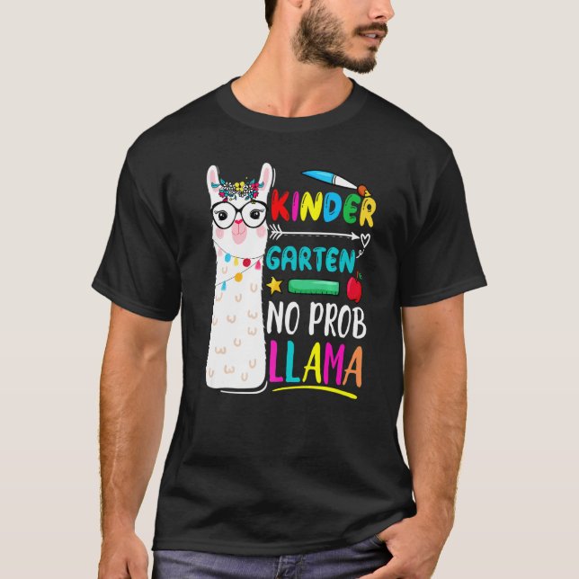 Camiseta Kindergarten No Prob Llama Teacher 100 Days Of Sch (Anverso)