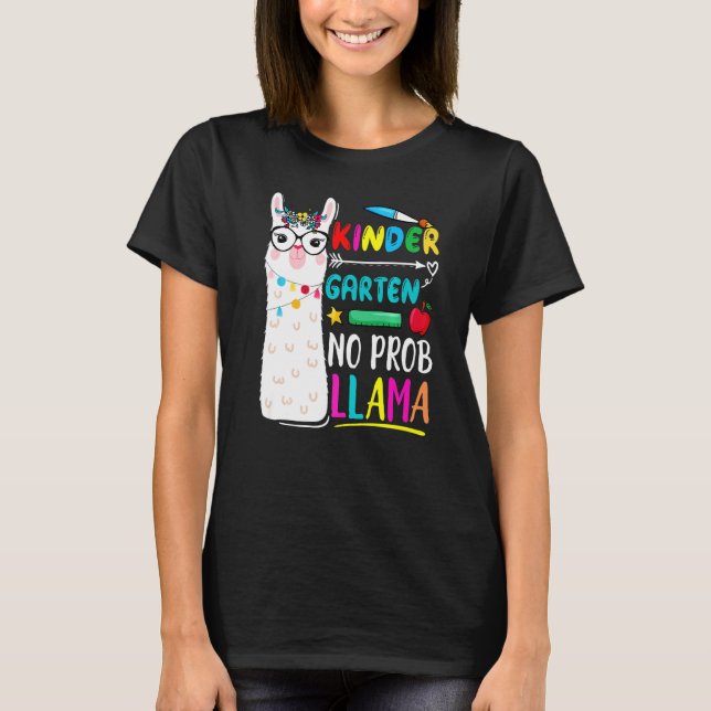 Camiseta Kindergarten No Prob Llama Teacher 100 Days Of Sch (Anverso)