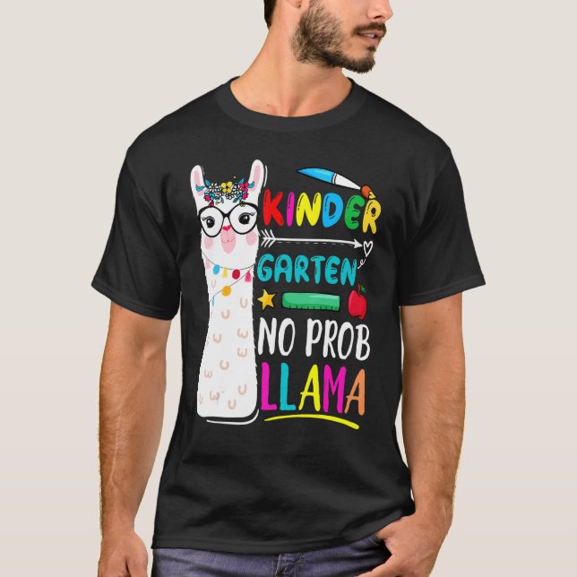 Camiseta Kindergarten No Prob Llama Teacher Back To School  (Anverso)