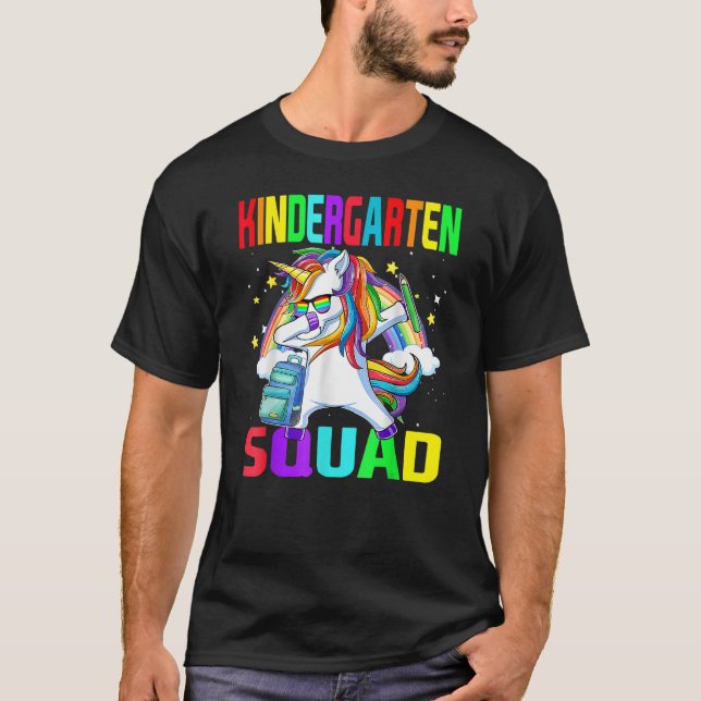 Camiseta Kindergarten Squad Dabbing Unicorn Back To School  (Anverso)