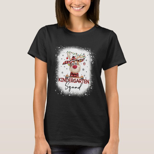 Camiseta Kindergarten Squad Plaid Reindeer Santa Teacher Ch (Anverso)