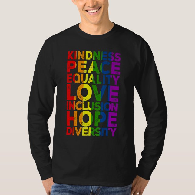 Camiseta Kindness Peace Equality Love Inclusion Hope LGBT F (Anverso)