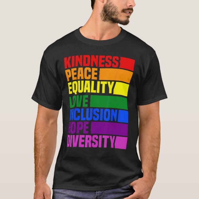 Camiseta Kindness Peace Equality Rainbow Retro For Gay And  (Anverso)