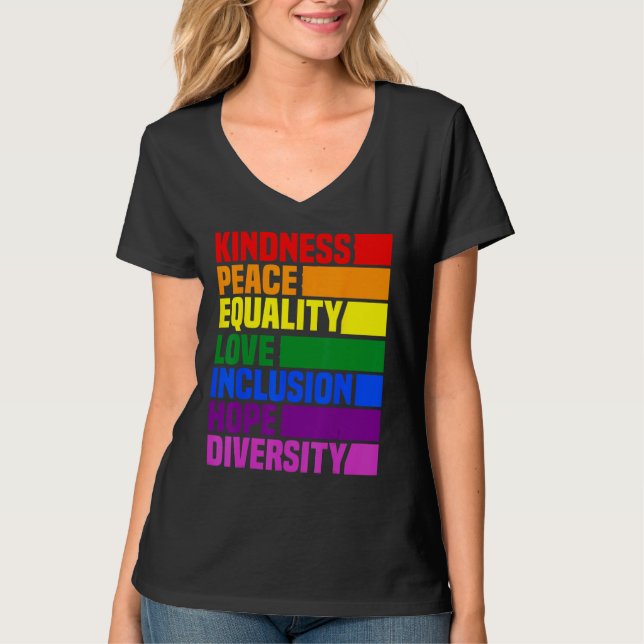 Camiseta Kindness Peace Equality Rainbow Retro For Gay And  (Anverso)