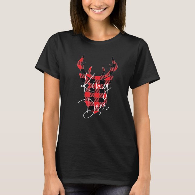 Camiseta King Deer Navidades Pajama Red Plaid Buffalo Match (Anverso)