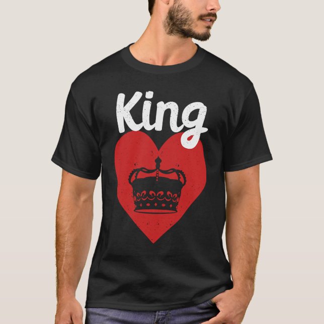 Camiseta King Red Heart Crown Silhouette Couples Man Woman  (Anverso)