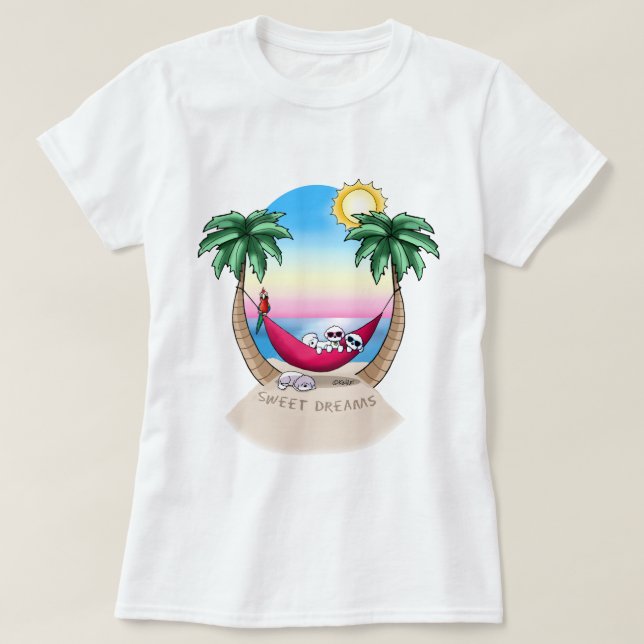 Camiseta KiniArt Bichon Frise Tropical Fun (Diseño del anverso)