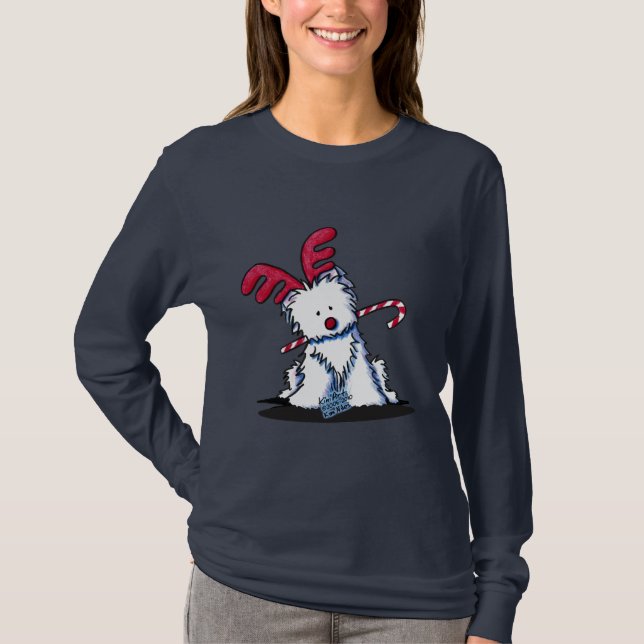 Camiseta KiniArt Camisas Oscuras de reno de Westie Terrier (Anverso)