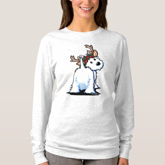 Camiseta KiniArt Fluffybutt Westie Reindeer T-Shirt (Anverso)