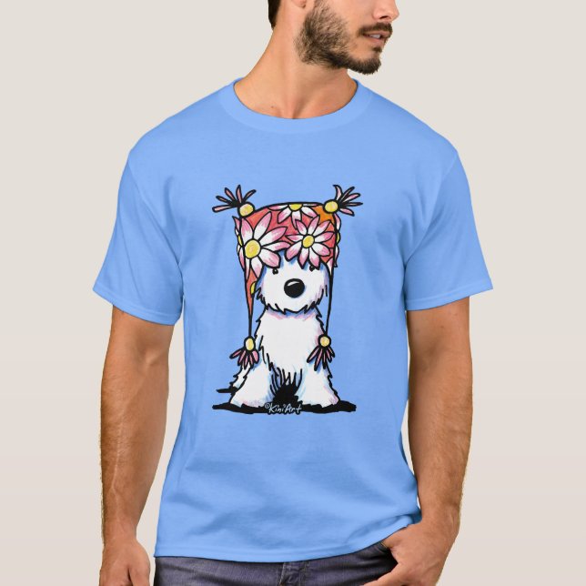 Camiseta KiniArt Westie Gorra Floral (Anverso)