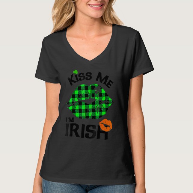 Camiseta Kisme I M Irish Buffalo Plaid Lips Clover St Pat (Anverso)
