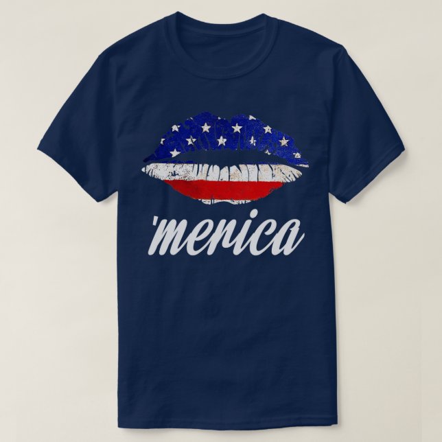 Camiseta Kiss Lips Merica Funny Love 4th of July American F (Diseño del anverso)