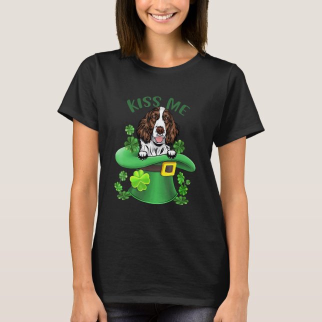 Camiseta Kiss Me English Springer Spaniel Shamrock Clover f (Anverso)
