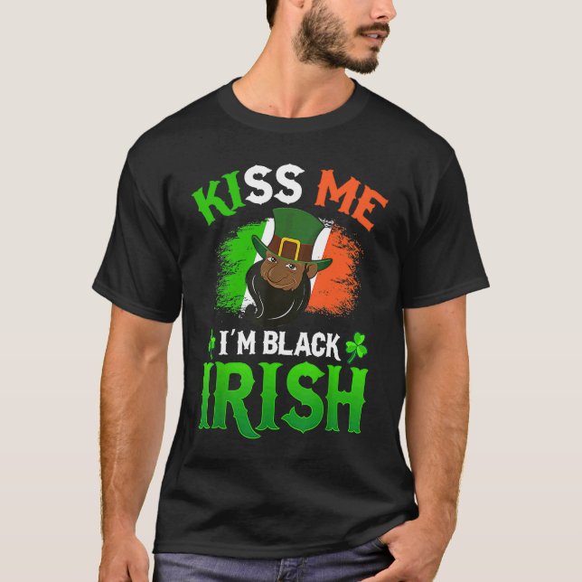 Camiseta Kiss Me I'm Black Irish St Patricks Day American A (Anverso)