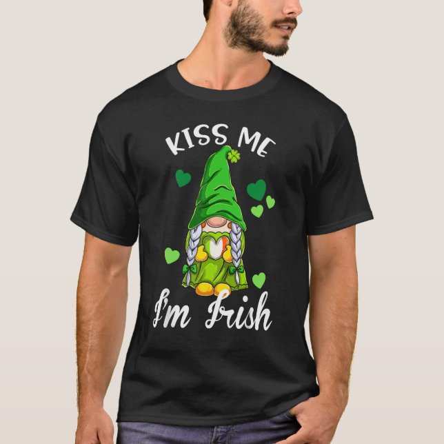 Camiseta Kiss Me I'm Irish. Gnome Shamrock Clover Saint Pat (Anverso)