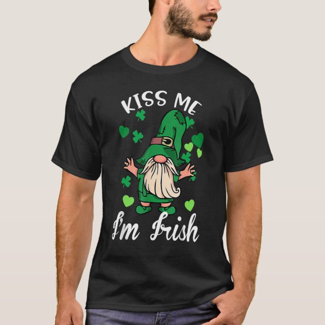 Camiseta Kiss Me I'm Irish. Gnome Shamrock Clover Saint Pat (Anverso)
