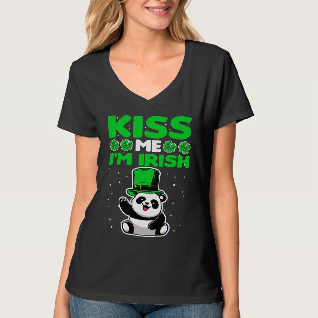 Camiseta Kiss me I'm Irish Lucky Panda Leprechauns St Patri (Anverso)