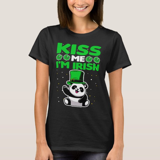 Camiseta Kiss me I'm Irish Lucky Panda Leprechauns St Patri (Anverso)