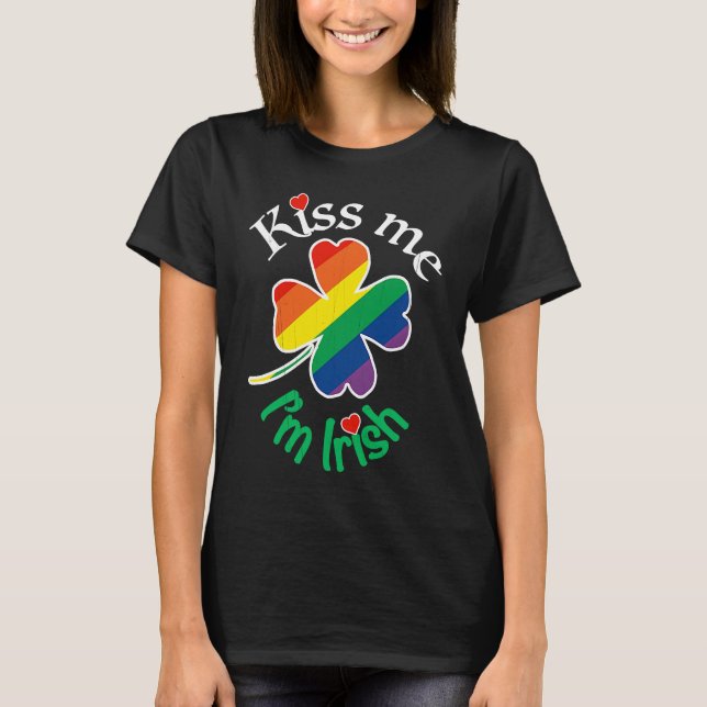 Camiseta KISS ME I'M IRISH St Patricks Day Gay LGBTQ Rainbo (Anverso)