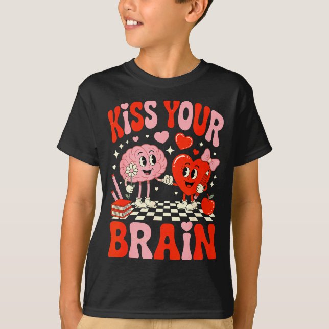 Camiseta Kiss Your Brain Women Valentine's Day Retro School (Anverso)