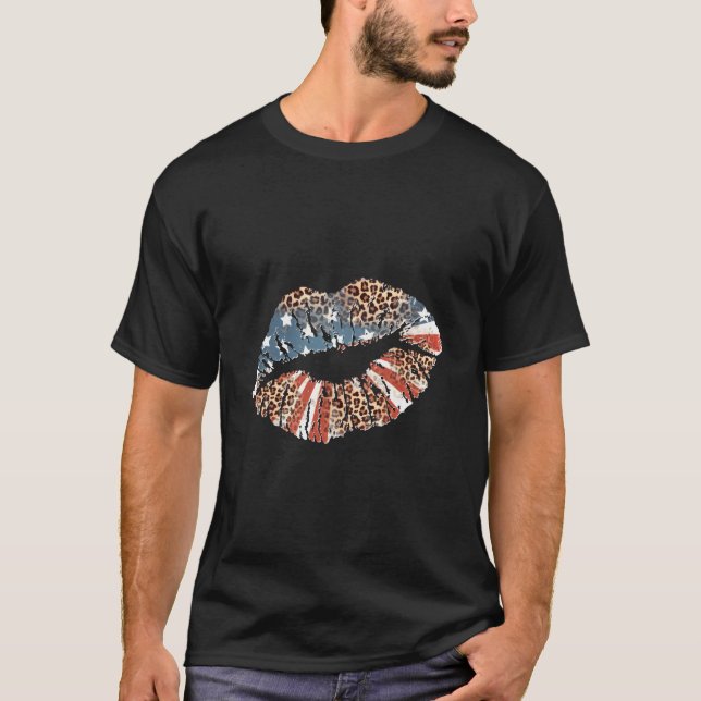 Camiseta Kissing Lips Smooch Pucker Patriotic July 4Th Leop (Anverso)