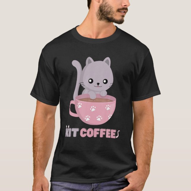 Camiseta KIT COFFEE Cat Kitten Coffee Lover Cute Funny (Anverso)