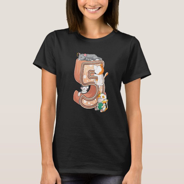 Camiseta Kit de cumpleaños número cinco 5 de gatos, cinco 5 (Anverso)