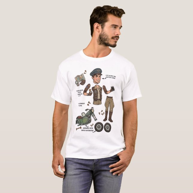 Camiseta Kit de muñeca de papel aventurero vintage (Anverso completo)