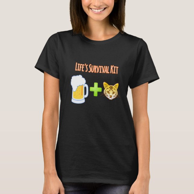 Camiseta Kit de supervivencia de la vida Beer Plus gatos (Anverso)