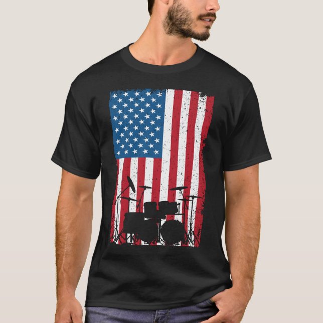 Camiseta Kit de tambor Bandera Americana 4 de Julio (Anverso)
