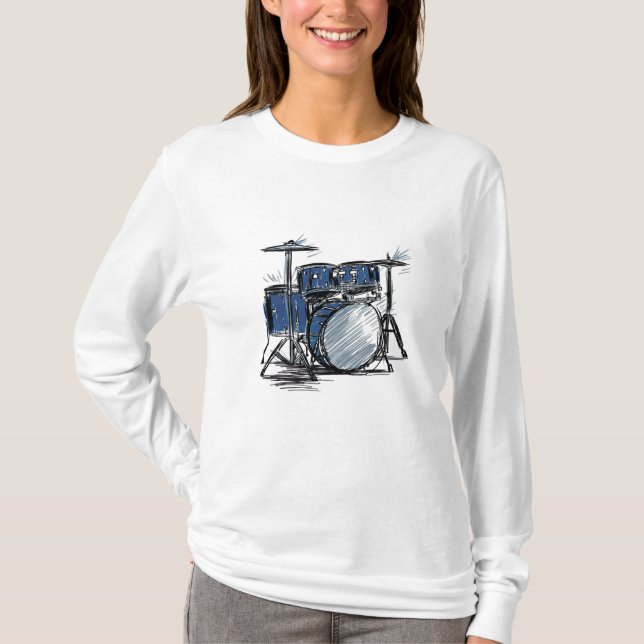 Camiseta Kit de tambor - Esbozo de música (Anverso)